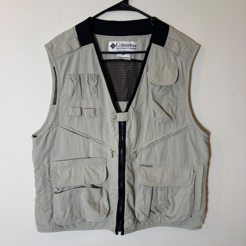Columbia Sportswear Unisex Fishing Vest Utility Travel Outdoor Pockets Beige‎ L